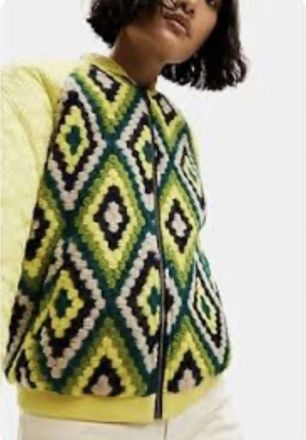 Desigual Baltimore Crochet Bomber Jacket In Yellow/green/black