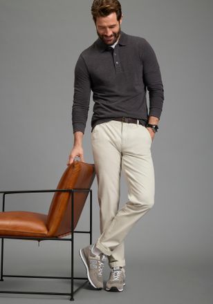 Man's World Poloshirt MANS WORLD, Herren, Gr. 4XL (68/70), dunkelgrau melange, Piqu&eacute;, Obermaterial: 60% Baumwolle, 40% Polyester, meliert, Basic, normal, angesetz