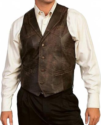 Scully Mens Whip Stitch Leather Lapel Vest In Brown