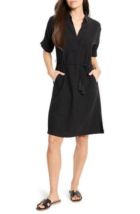 Nic+Zoe Rumba Tie Belt Linen Blend Shirtdress in Black Onyx at Nordstrom Rack, Size Petite P