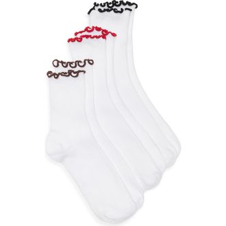 BP. Assorted 3-Pack Contrast Trim Lettuce Edge Crew Socks in Red-Black-Brown at Nordstrom