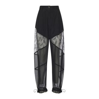 Pinko Pinko, Broeken, Dames, Zwart, L, Leer, Wijde Broeken