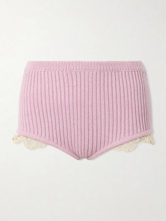 Magda Butrym Shorts In Cashmere Con Finiture Crochet - Rosa