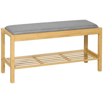 HOMCOM Homcom - Banco Zapatero De Bamb&uacute; Zapatero Con Asiento Tapizado Para 3 Pares De Zapatos Con Estante De Listones Para Entrada Pasillo 90x30x46 Cm Natura
