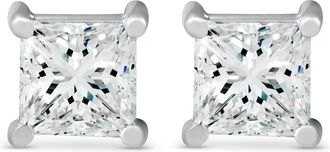 Pompeii3 Certified 3Ct Princess Cut Diamond Studs 14k White Gold Lab Grown