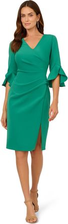 Adrianna Papell Womens Scuba Faux Wrap Midi Dress - Green - Size 20 UK