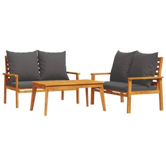 Berkfield Home 3 Piece Garden Lounge Set with Cushions Solid Wood Acacia in Brown
