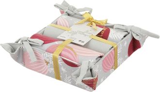 KASANOVA Set 3 strofinacci con cestino natalizio palline malva