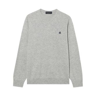 Brooks Brothers Truien & Vesten, Heren, Grijs, S, Wol, Lamswol trui met ronde hals en logo