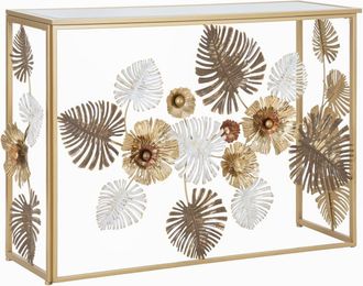 Mauro Ferretti Consola de metal dorado con flores y hojas cm 113x40x80