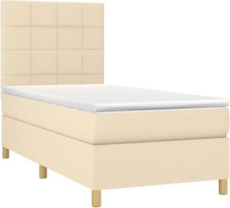 vidaXL Cama Box Spring Colch&oacute;n Y Luces Led Tela Color Crema 90x190 Cm Vidaxl