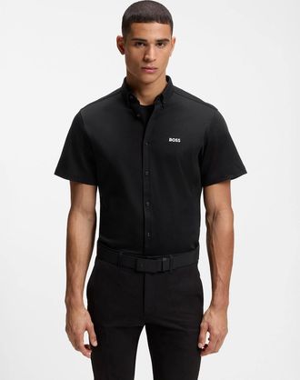 HUGO BOSS Mens BOSS Green ST_Motion Mens Short Sleeve Shirt - Black 002 - Size: 38/Regular