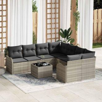 vidaXL Vidaxl - Conjunto De Sof&aacute; De Jard&iacute;n 9 Pcs Gris Claro 55 X 55 X 37 Cm