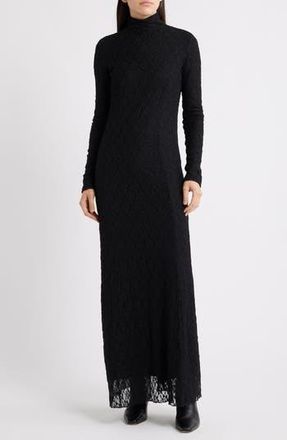 Rag & Bone Ellie Lace Long Sleeve Turtleneck Maxi Dress in Black at Nordstrom Rack, Size Large