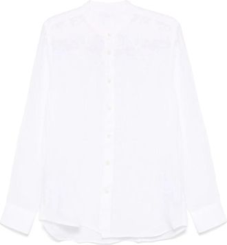 120% Lino Witte Linnen Slim Fit Overhemd - Heren - Casual Overhemden - Wit - S - Linnen - Overhemden