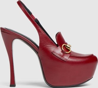 Gucci Womens Platform Slingback With Horsebit, Bordeaux, Leather