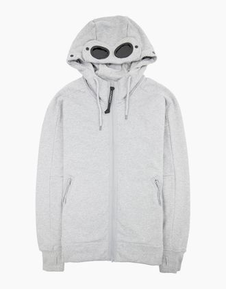 C.P. Company Mens Cp Company Diagonal Raised Fleece Full Zip Goggle Hoody Grey M93 - Size: 46