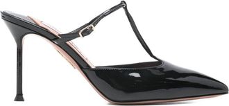 Aquazzura Pointed-Toe Black Sandals With Delicate T-Strap Design