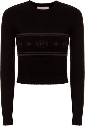 Chiara Ferragni Gebreide Trui Lange Mouwen - Dames - Ronde hals truien - Zwart - XL - Truien & Vesten