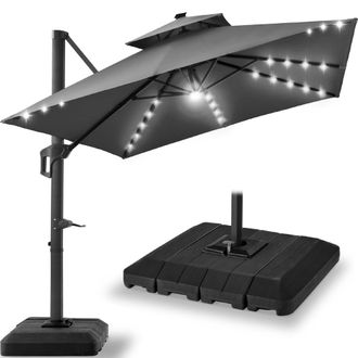 Best Choice Products 12x12ft 2-Tier Square Outdoor Solar LED Cantilever Umbrella w/ 360-Rotating Base - Sky Blue