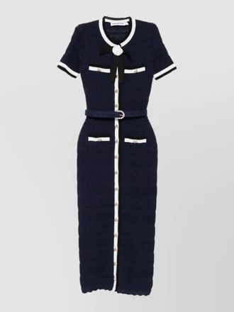 Self Portrait midi dress short sleeves belted bow detail