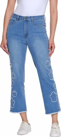Multiples Womens Zip Button Front 5 Pocket Crop Jean In Medium Indigo