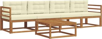 vidaXL Conjunto De Sof&aacute;s De Exterior 5 Uds. Natural Y Crema Vidaxl