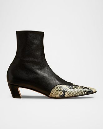 Khaite Nevada Mixed Leather Ankle Boots