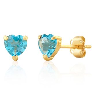 MAX + STONE 14K White or Yellow Gold 3 Prong Heart Shape Gemstone Stud Earrings