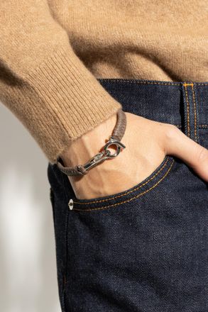 Ferragamo Leather Bracelet, Mens, Brown