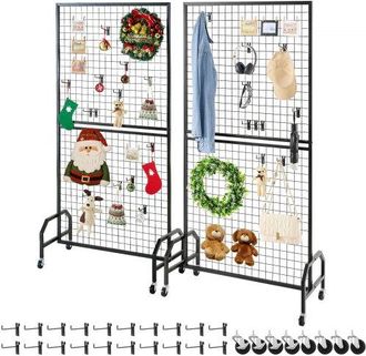 OEM Paneles De Pared De Rejilla, 2 Unidades, Expositor Enrollable 898 X 400 X 1798 Mm Con 20 Ganchos, Estantes De Acero Al Carbono, Expositores Para Decor