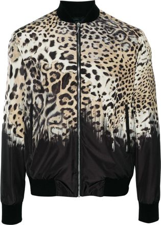 Roberto Cavalli Tiger Tooth-detailed leopard-print bomber jacket - men - Viscose/Polyester - 48 - Neutrals