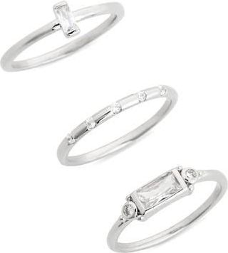 Nordstrom Rack Set of 3 Cubic Zirconia Stackable Rings in Clear- Silver at Nordstrom Rack, Size 6