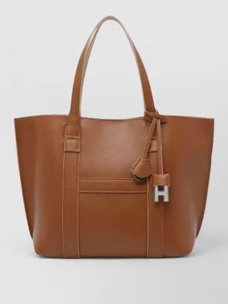 Hogan script leather shoulder tote bag small