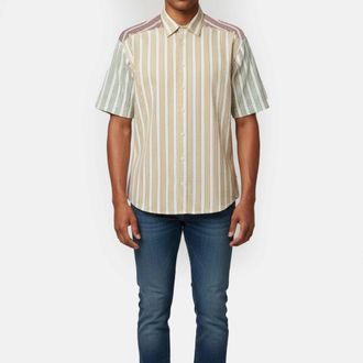 Sandro White Striped Satin Paneled Leopold Shirt