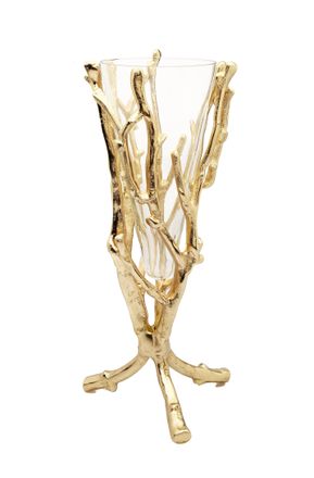 Classic Touch Gold Floral Vase with Removable Glass Insert