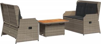 vidaXL Set De Muebles De Jard&iacute;n 3 Pzas Y Cojines Rat&aacute;n Sint&eacute;tico Gris Vidaxl