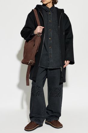 Loewe Wool Coat With Hood, Mens, Black