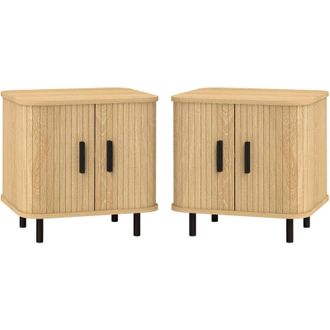 HOMCOM Homcom - Set 2 Comodini per Camera da Letto con Ripiano a 2 Livelli Nero e Rovere