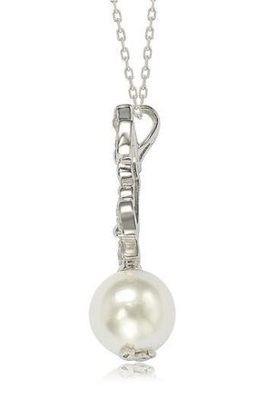 Suzy Levian CZ 10mm Cultured Freshwater Pearl Butterfly Pendant Necklace in White at Nordstrom Rack