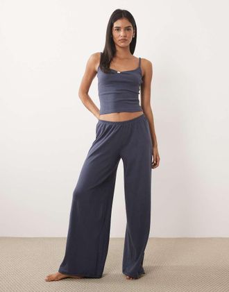 Cotton On Pigiama traforato blu acciaio con canotta e pantaloni a fondo ampio