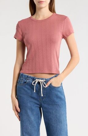 Marine Layer Lexi Pointelle Crewneck T-Shirt in Withered Rose at Nordstrom, Size X-Small