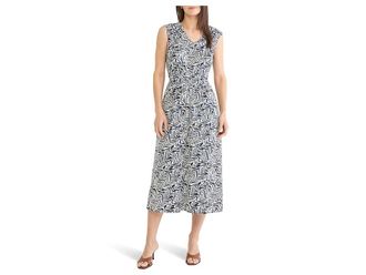 Nic+Zoe Petite Inked Lines Dierdre Dress Womens Dress Indigo : PL, Lyocell/Ramie