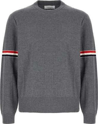 Thom Browne Stijlvolle Gebreide Collectie - Heren - Ronde hals truien - Grijs - S - Wol - Truien & Vesten