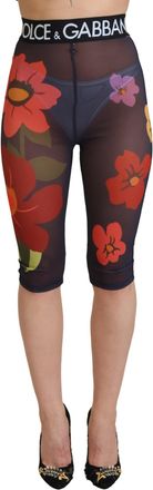 Dolce & Gabbana Womens Floral Mesh Leggings Cropped Style - Navy