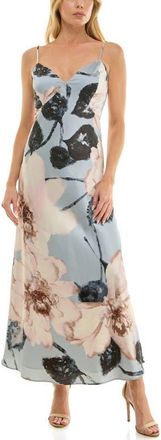 Socialite Floral Print Stretch Satin Slipdress in Blue Ivory at Nordstrom, Size X-Large