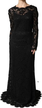 Dolce & Gabbana Womens Black Lace Long Sleeves Cotton Maxi Dress Nylon Viscose