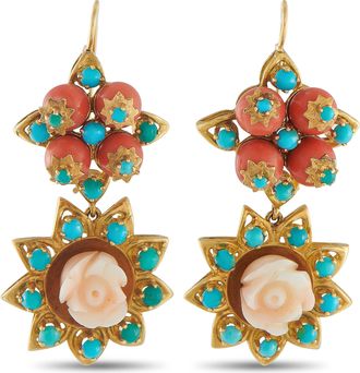 Luxury Bazaar 18K Yellow Gold Coral and Turquoise Earrings MF08-011326