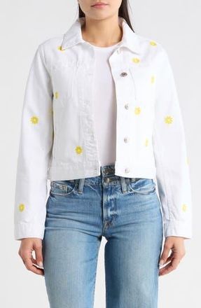 Desigual Embroidered Denim Trucker Jacket in White at Nordstrom Rack, Size X-Large
