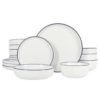 Gibson Home Oslo 16 Piece Dinnerware Set in White With Navy Blue Rim at Nordstrom